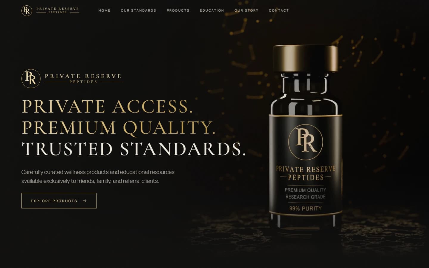 Private Reserve Peptides website homepage